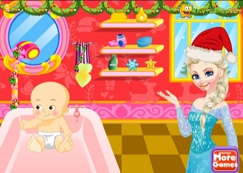 Elsa Bathing Baby Santa game screenshot